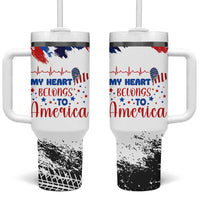 My Heart Belongs To America Patriotic Tumbler With Handle 4th Of July Independence Day American Flag