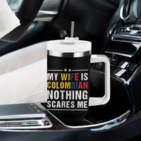 Gift for Colombian Husband Father Dad Birthday Tumbler With Handle My Wife Is Colombian Nothing Scares Me Colombia Coffee Cup Tea - Wonder Print Shop