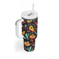 Mexican Tumbler With Handle Hot Sombrero Cactus Guitar Black Mexican Fiesta Cinco De Mayo
