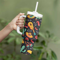 Mexican Tumbler With Handle Hot Sombrero Cactus Guitar Black Mexican Fiesta Cinco De Mayo