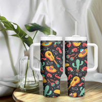 Mexican Tumbler With Handle Hot Sombrero Cactus Guitar Black Mexican Fiesta Cinco De Mayo