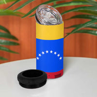 Venezuelan Girl 4 in 1 Can Cooler Tumbler Messy Bun Venezuela Flag Heritage Venezuelan Women Girls
