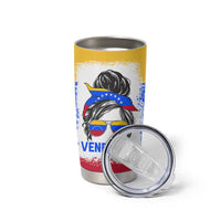 Venezuelan Girl Tumbler Cup Messy Bun Venezuela Flag Heritage Venezuelan Women Girls