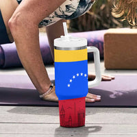 Venezuelan Girl Tumbler With Handle Messy Bun Venezuela Flag Heritage Venezuelan Women Girls