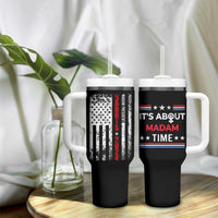 Harris 2024 Election Tumbler With Handle It's About Madam Time President Feminist Womens American Flag - Wonder Print Shop