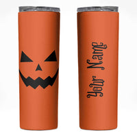 Personalized Halloween Pumpkin Face Skinny Tumbler Custom Name Travel Coffee Cup Orange - Wonder Print Shop