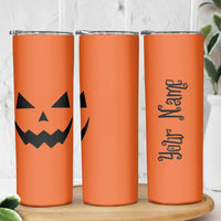 Personalized Halloween Pumpkin Face Skinny Tumbler Custom Name Travel Coffee Cup Orange - Wonder Print Shop