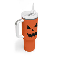 Personalized Halloween Pumpkin Face Tumbler With Handle Custom Name Travel Coffee Cup Orange - Wonder Print Shop