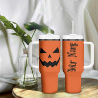 Personalized Halloween Pumpkin Face Tumbler With Handle Custom Name Travel Coffee Cup Orange - Wonder Print Shop