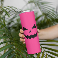 Personalized Halloween Pumpkin Face Skinny Tumbler Custom Name Travel Coffee Cup Pink - Wonder Print Shop