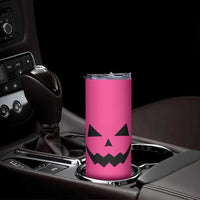 Personalized Halloween Pumpkin Face Skinny Tumbler Custom Name Travel Coffee Cup Pink - Wonder Print Shop