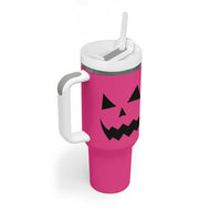 Personalized Halloween Pumpkin Face Tumbler With Handle Custom Name Travel Coffee Cup Pink - Wonder Print Shop