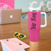 Personalized Halloween Pumpkin Face Tumbler With Handle Custom Name Travel Coffee Cup Pink - Wonder Print Shop