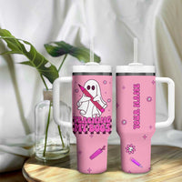 Personalized Halloween Teacher Gift Tumbler With Handle Custom Name Funny Ghost Teaching My Boos - Wonder Print Shop