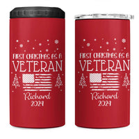 Personalized First Christmas Veteran 4 in 1 Can Cooler Tumbler Custom Name Military Retirement Gift American Flag Red - Wonder Print Shop