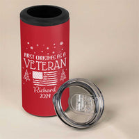 Personalized First Christmas Veteran 4 in 1 Can Cooler Tumbler Custom Name Military Retirement Gift American Flag Red - Wonder Print Shop