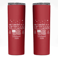 Personalized First Christmas Veteran Skinny Tumbler Custom Name Military Retirement Gift American Flag Red - Wonder Print Shop