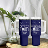 Personalized First Christmas Veteran Tumbler With Handle Custom Name Military Retirement Gift American Flag Navy - Wonder Print Shop