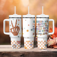 Sister Gift Tumbler With Handle Being My Sister Is The Only Gift You Need Sarcastic Groovy Flowers