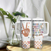Sister Gift Tumbler With Handle Being My Sister Is The Only Gift You Need Sarcastic Groovy Flowers