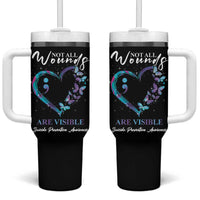Suicide Prevention Awareness Tumbler With Handle Teal Purple Semicolon Butterfly Not All Wounds Are Visible Mental Health - Wonder Print Shop