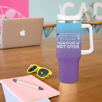 Suicide Prevention Awareness Tumbler With Handle Teal Purple Ribbon Semicolon Stay Your Story Is Not Over - Wonder Print Shop