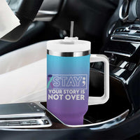 Suicide Prevention Awareness Tumbler With Handle Teal Purple Ribbon Semicolon Stay Your Story Is Not Over - Wonder Print Shop