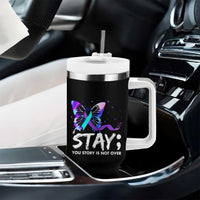 Suicide Prevention Awareness Tumbler With Handle Teal Purple Ribbon Sunflower We Are All Broken That's How the Light Gets In Therapist Psychologist - Wonder Print Shop