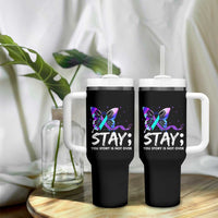 Suicide Prevention Awareness Tumbler With Handle Teal Purple Ribbon Sunflower We Are All Broken That's How the Light Gets In Therapist Psychologist - Wonder Print Shop