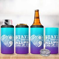 Suicide Prevention Awareness 4 in 1 Can Cooler Tumbler Teal Purple Ribbon Stay World Needs You Call 988 Mental Health Groovy - Wonder Print Shop