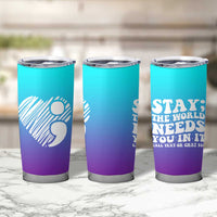 Suicide Prevention Awareness Tumbler Cup Teal Purple Ribbon Stay World Needs You Call 988 Mental Health Groovy - Wonder Print Shop