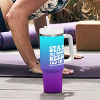 Suicide Prevention Awareness Tumbler With Handle Teal Purple Ribbon Stay World Needs You Call 988 Mental Health Groovy - Wonder Print Shop