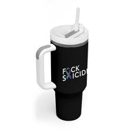 Suicide Prevention Awareness Tumbler With Handle Teal Purple Ribbon Fuck Suicide - Wonder Print Shop