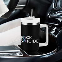 Suicide Prevention Awareness Tumbler With Handle Teal Purple Ribbon Fuck Suicide - Wonder Print Shop
