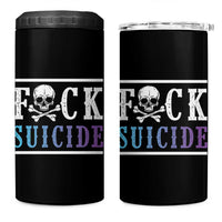 Suicide Prevention Awareness 4 in 1 Can Cooler Tumbler Teal Purple Fuck Suicide Skull and Crossbones Skeleton - Wonder Print Shop
