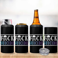 Suicide Prevention Awareness 4 in 1 Can Cooler Tumbler Teal Purple Fuck Suicide Skull and Crossbones Skeleton - Wonder Print Shop