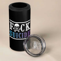 Suicide Prevention Awareness 4 in 1 Can Cooler Tumbler Teal Purple Fuck Suicide Skull and Crossbones Skeleton - Wonder Print Shop