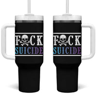 Suicide Prevention Awareness Tumbler With Handle Teal Purple Fuck Suicide Skull and Crossbones Skeleton - Wonder Print Shop