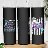 Suicide Prevention Awareness Skinny Tumbler American Flag Teal & Purple Ribbon Support You Matter Therapist Psychologist - Wonder Print Shop