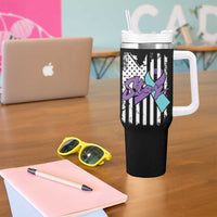 Suicide Prevention Awareness Tumbler With Handle American Flag Teal & Purple Ribbon Support You Matter Therapist Psychologist - Wonder Print Shop