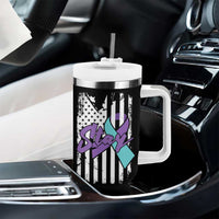 Suicide Prevention Awareness Tumbler With Handle American Flag Teal & Purple Ribbon Support You Matter Therapist Psychologist - Wonder Print Shop