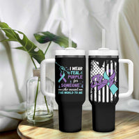 Suicide Prevention Awareness Tumbler With Handle American Flag Teal & Purple Ribbon Support You Matter Therapist Psychologist - Wonder Print Shop