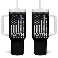 Christian Religious Sayings Tumbler With Handle USA Flag Patriotic American Gift Faith Over Fear Prayer - Wonder Print Shop