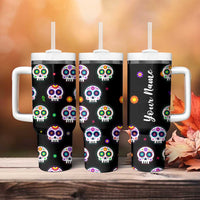 Personalized Sugar Skull Tumbler With Handle Custom Name Da De Los Muertos Day Of The Dead Halloween Gift - Wonder Print Shop