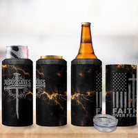 Christian Faith Over Fear 4 in 1 Can Cooler Tumbler Religious Jesus Saves Cross US Flag Prayer Patriotic - Wonder Print Shop