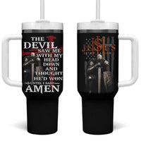 Christian Gifts for Men Tumbler With Handle Jesus Is My Savior Catholic Cross US Flag Prayer Patriotic - Wonder Print Shop