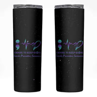 Suicide Prevention Awareness Skinny Tumbler Teal Purple Ribbon Semicolon Choose To Keep Going - Wonder Print Shop