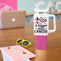 Breast Cancer Awareness Tumbler With Handle Pink Ribbon My God is Stronger Than Cancer Christian Gift - Wonder Print Shop
