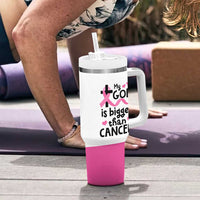 Breast Cancer Awareness Tumbler With Handle Pink Ribbon My God is Stronger Than Cancer Christian Gift - Wonder Print Shop