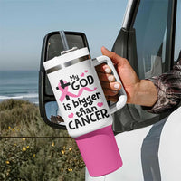 Breast Cancer Awareness Tumbler With Handle Pink Ribbon My God is Stronger Than Cancer Christian Gift - Wonder Print Shop